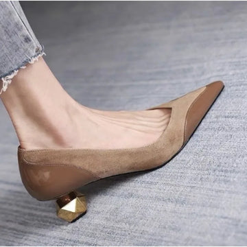 Xajzpa New Style Luxury Women's Fashion Mid Heel Special-shaped Heels Pointed Shallow Single Shoes Lady Leisure Comfortable Work Shoes